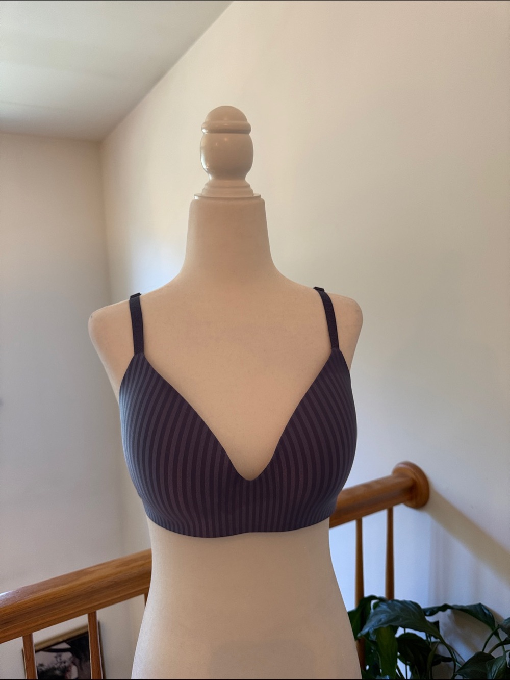 Victoria's Secret Navy & Charcoal Striped Wireless V-Neck Bra